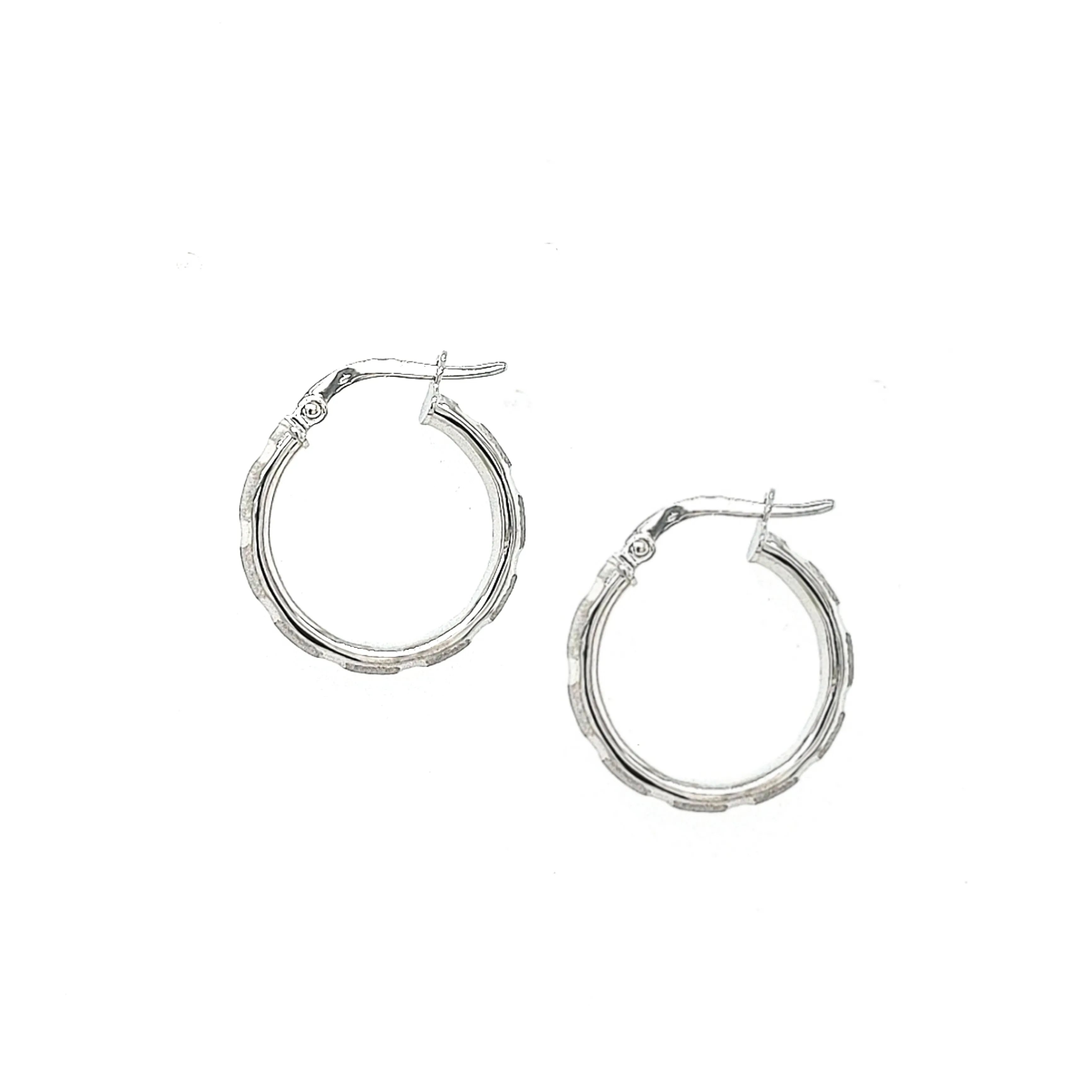 14k White Gold 3/4 Inch Round Brushed Hoop Earring