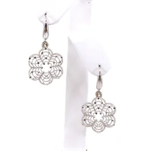 14K White Gold Flower Earrings