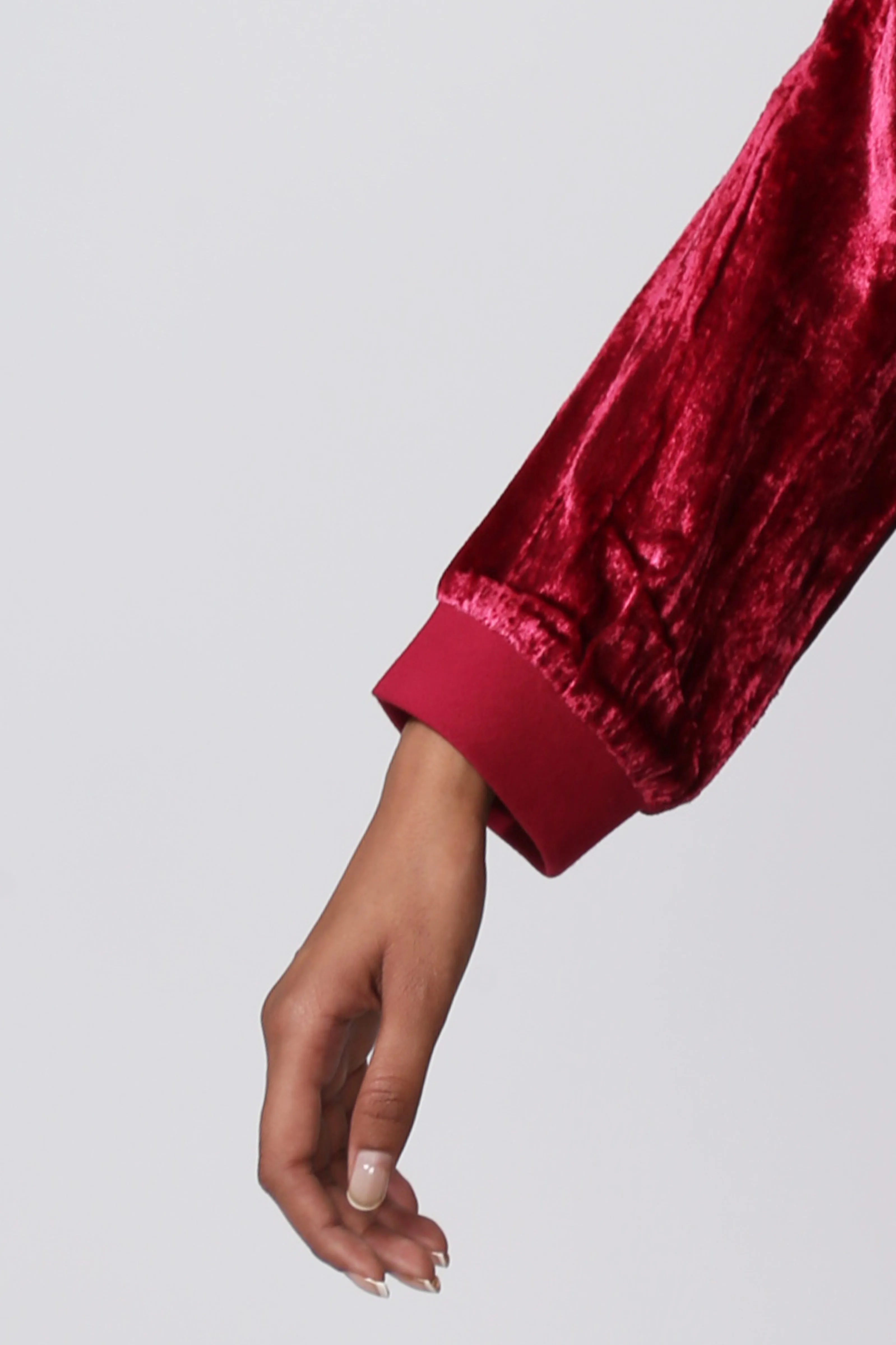 AMINAH Red Crushed Velvet Jumper