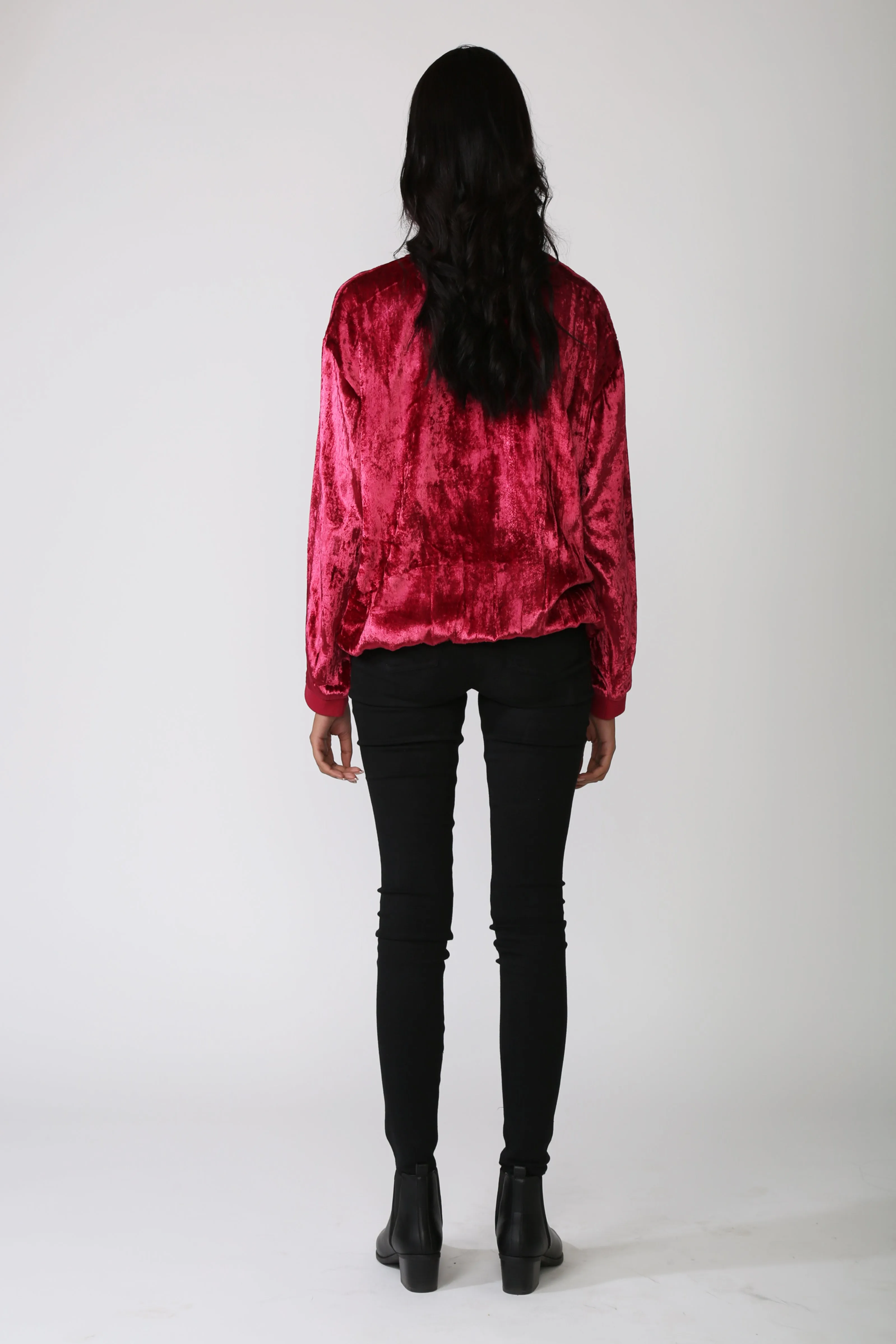 AMINAH Red Crushed Velvet Jumper