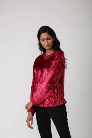 AMINAH Red Crushed Velvet Jumper