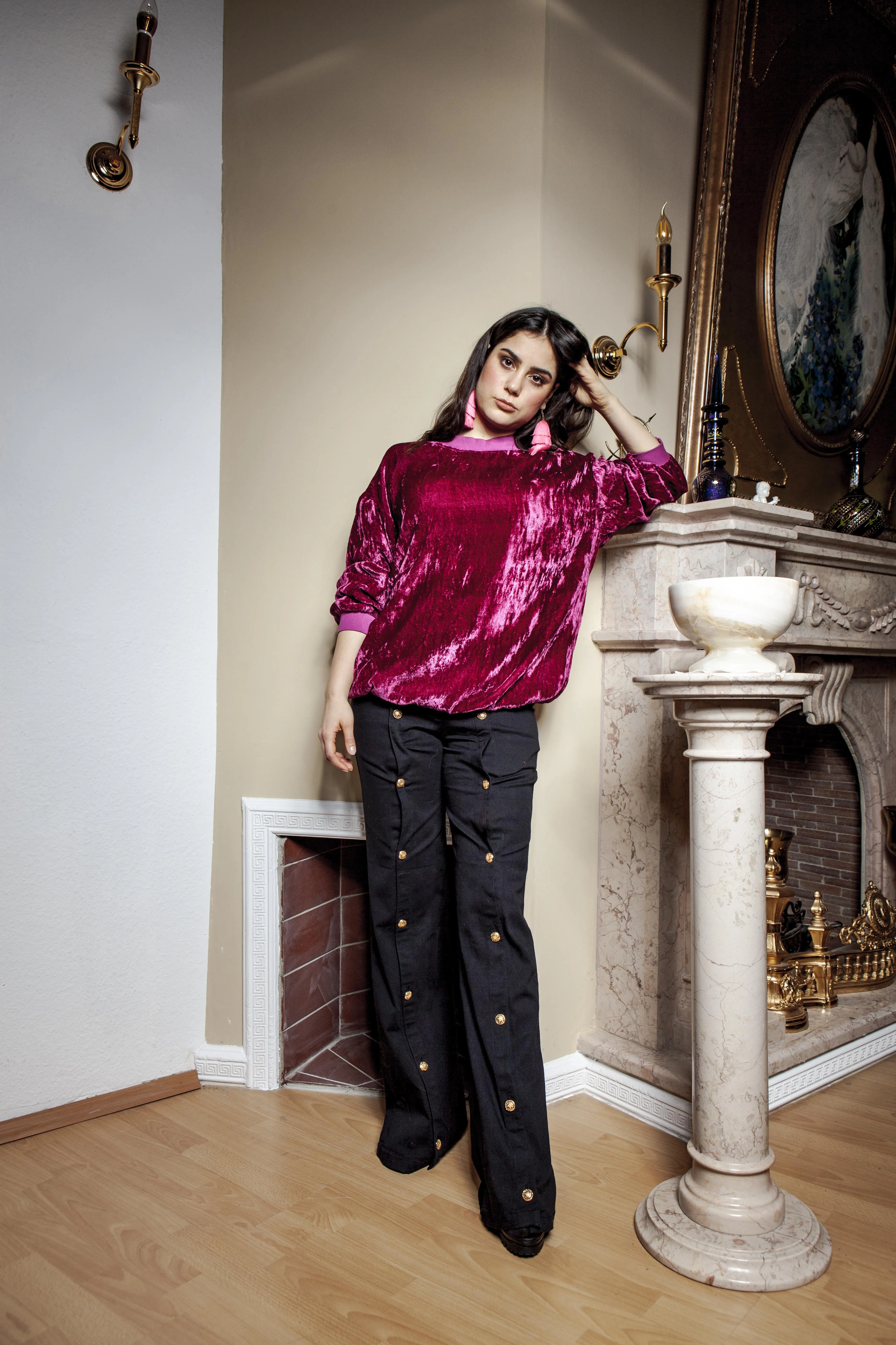 AMINAH Red Crushed Velvet Jumper