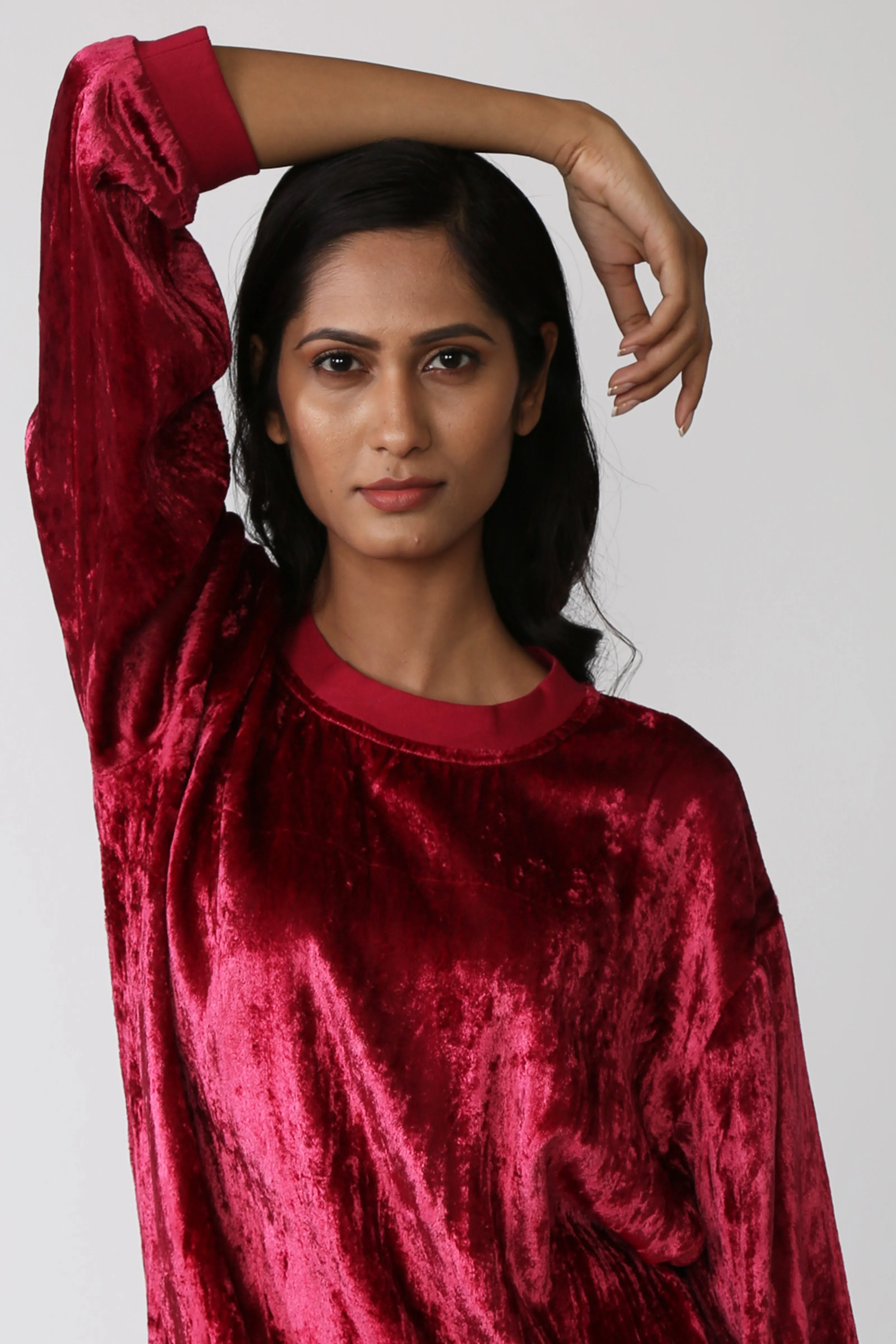 AMINAH Red Crushed Velvet Jumper
