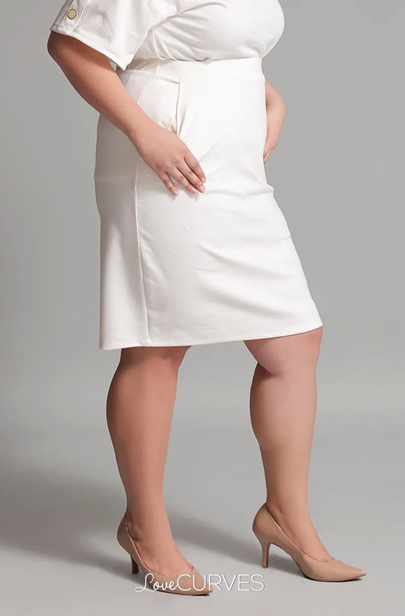 Basic Pencil Skirt with Pockets - Cream
