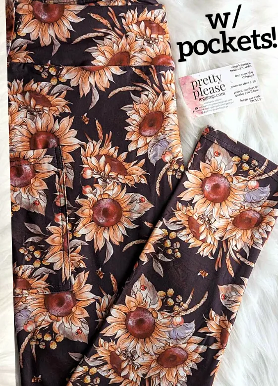 Beautiful Sketched Sunflowers Super SOFT Leggings OS TC Plus Fall Autumn Pumpkin Halloween Holiday rts