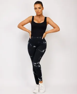 Black Tie Dye Ribbed Scrunch Bum Lift Leggings