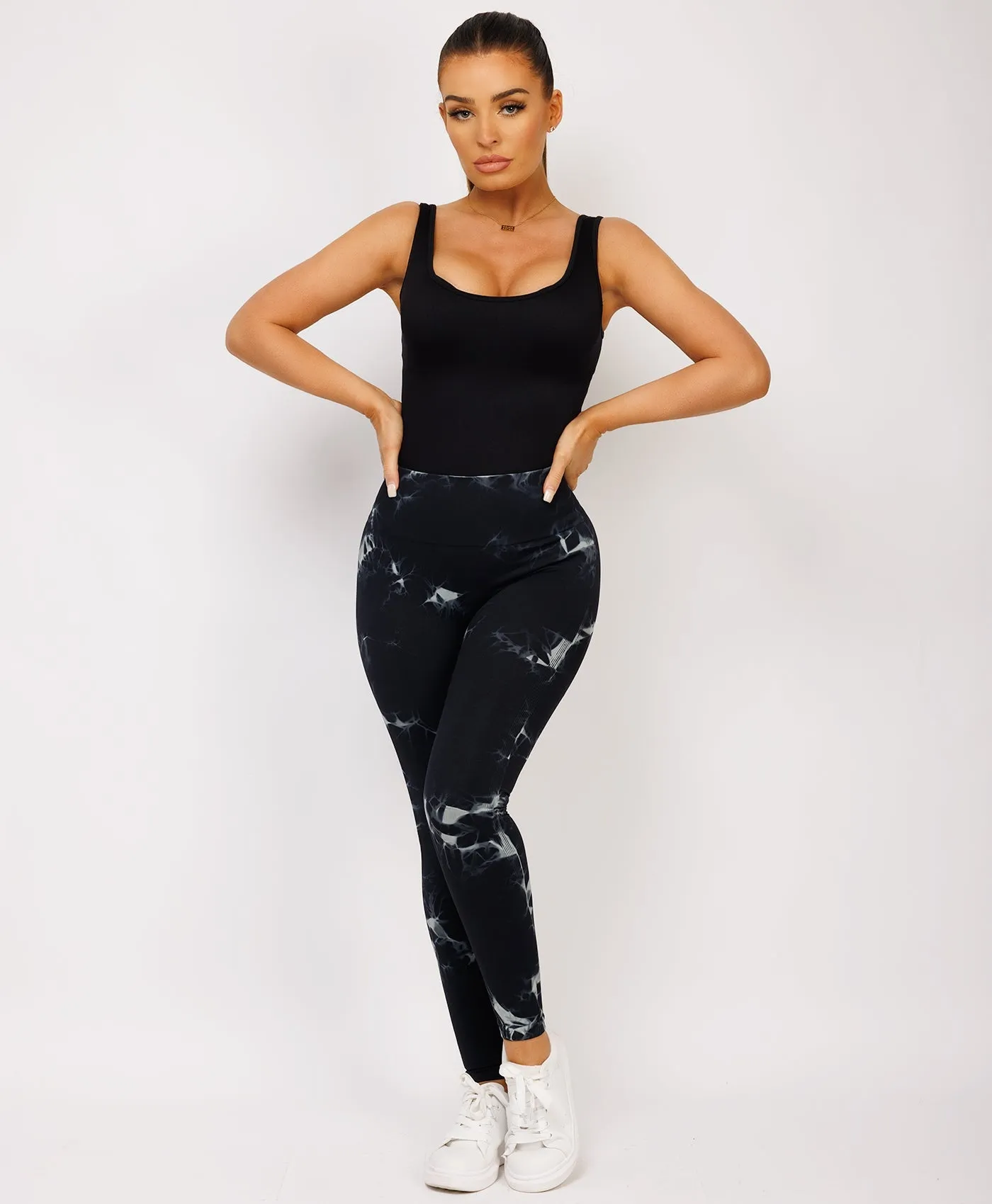 Black Tie Dye Ribbed Scrunch Bum Lift Leggings