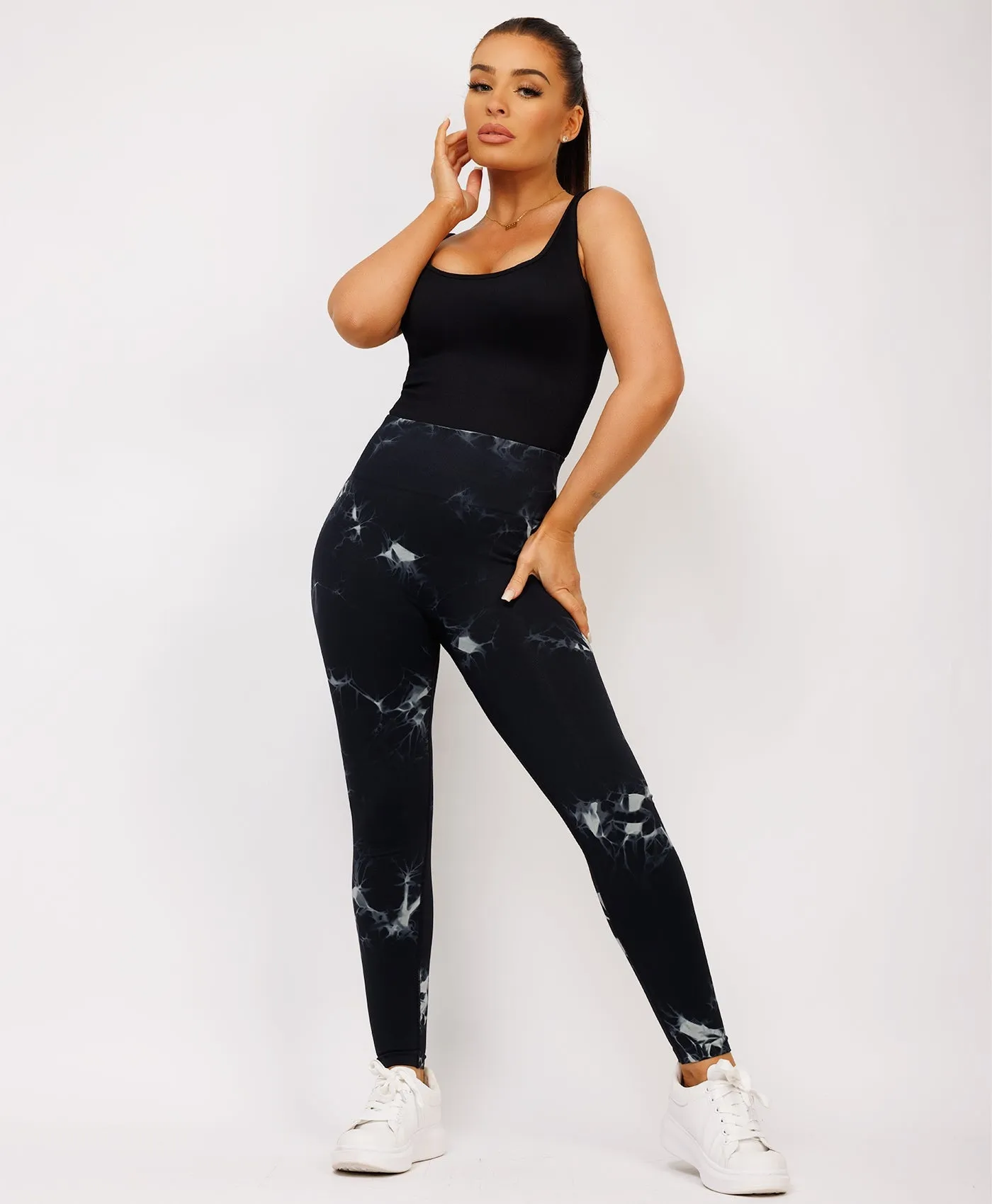 Black Tie Dye Ribbed Scrunch Bum Lift Leggings