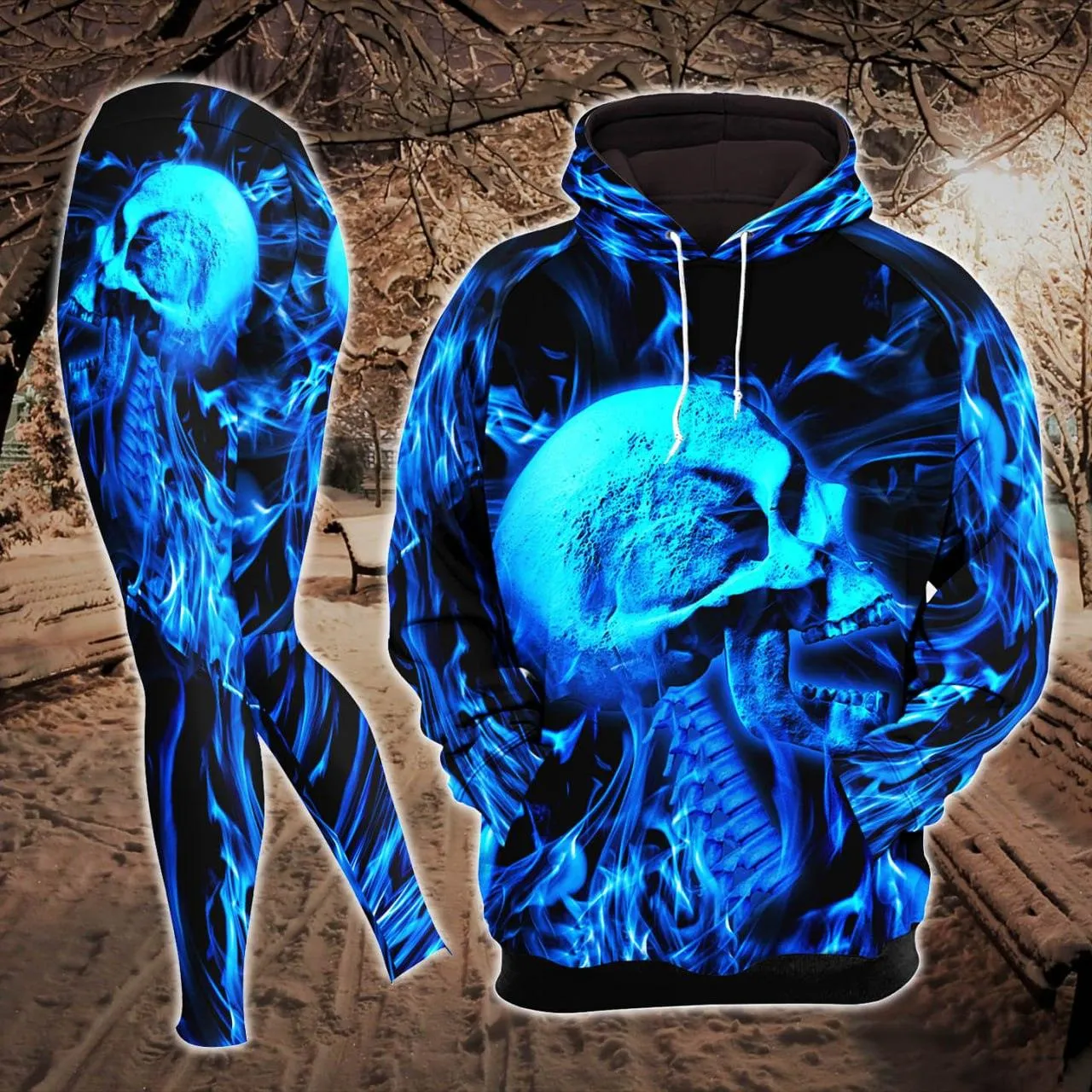 Blue Abstract Skeleton Combo Hoodie and Leggings