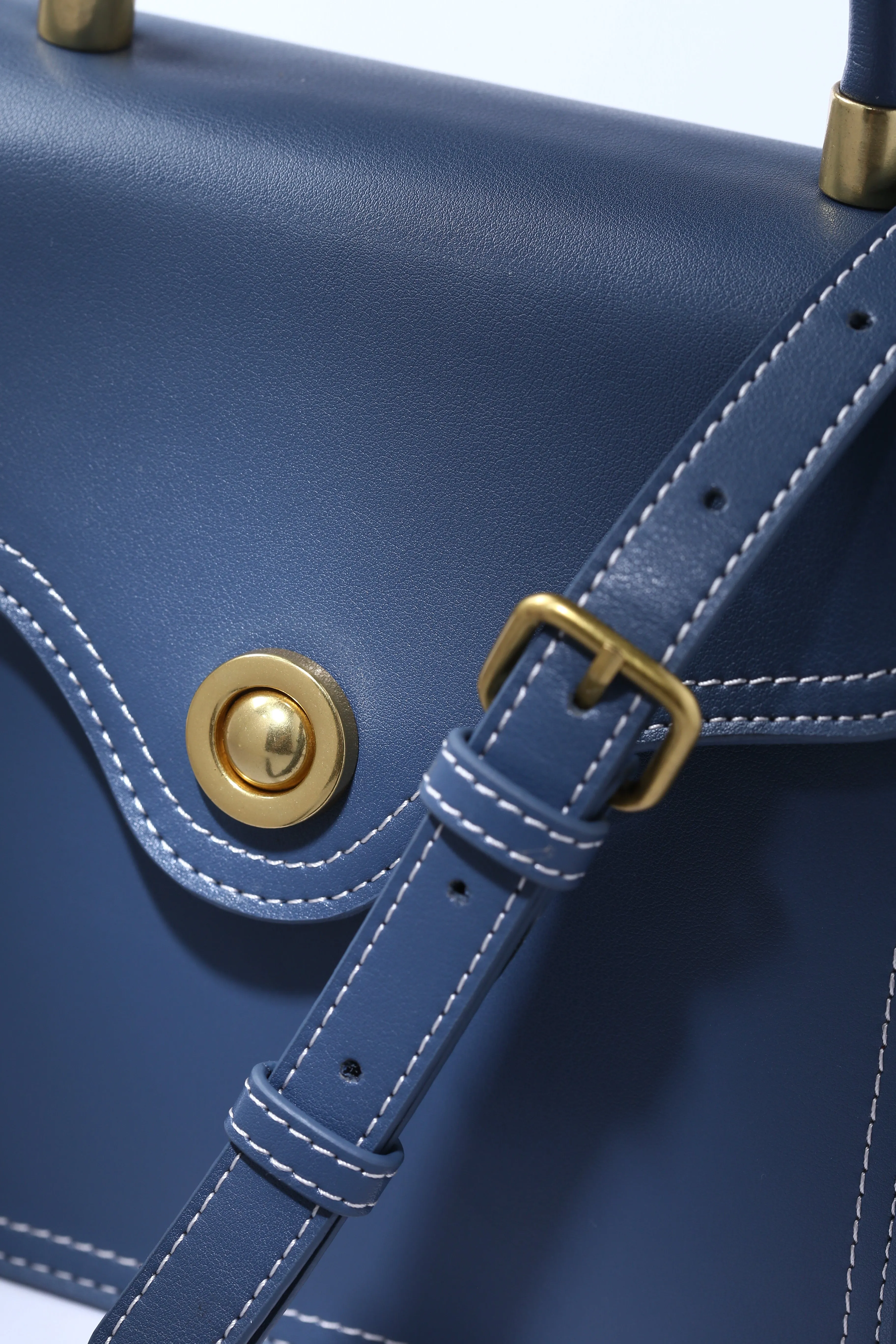 Blue Firm Leather Handheld Bag