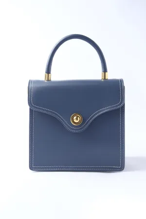 Blue Firm Leather Handheld Bag
