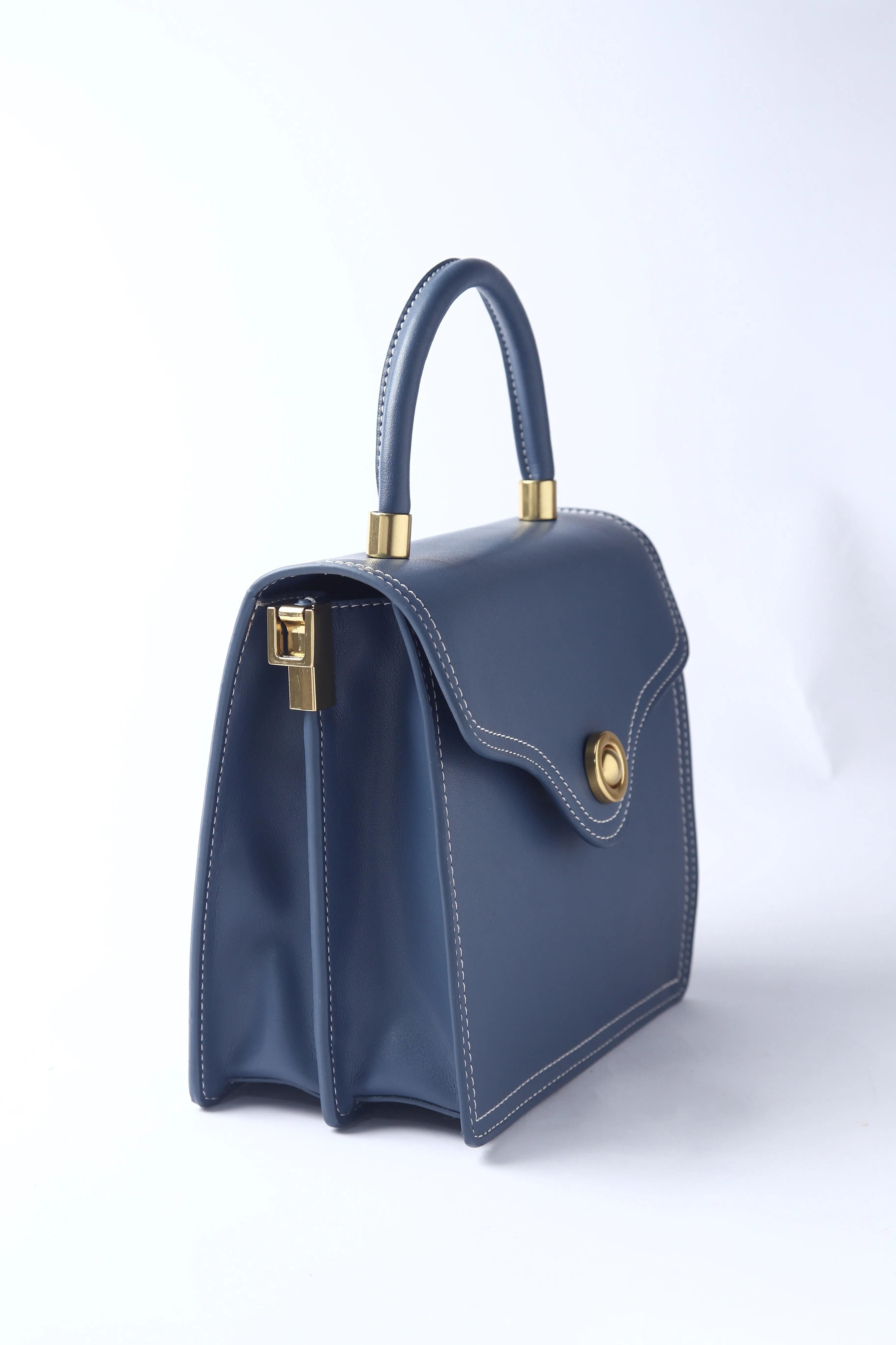 Blue Firm Leather Handheld Bag
