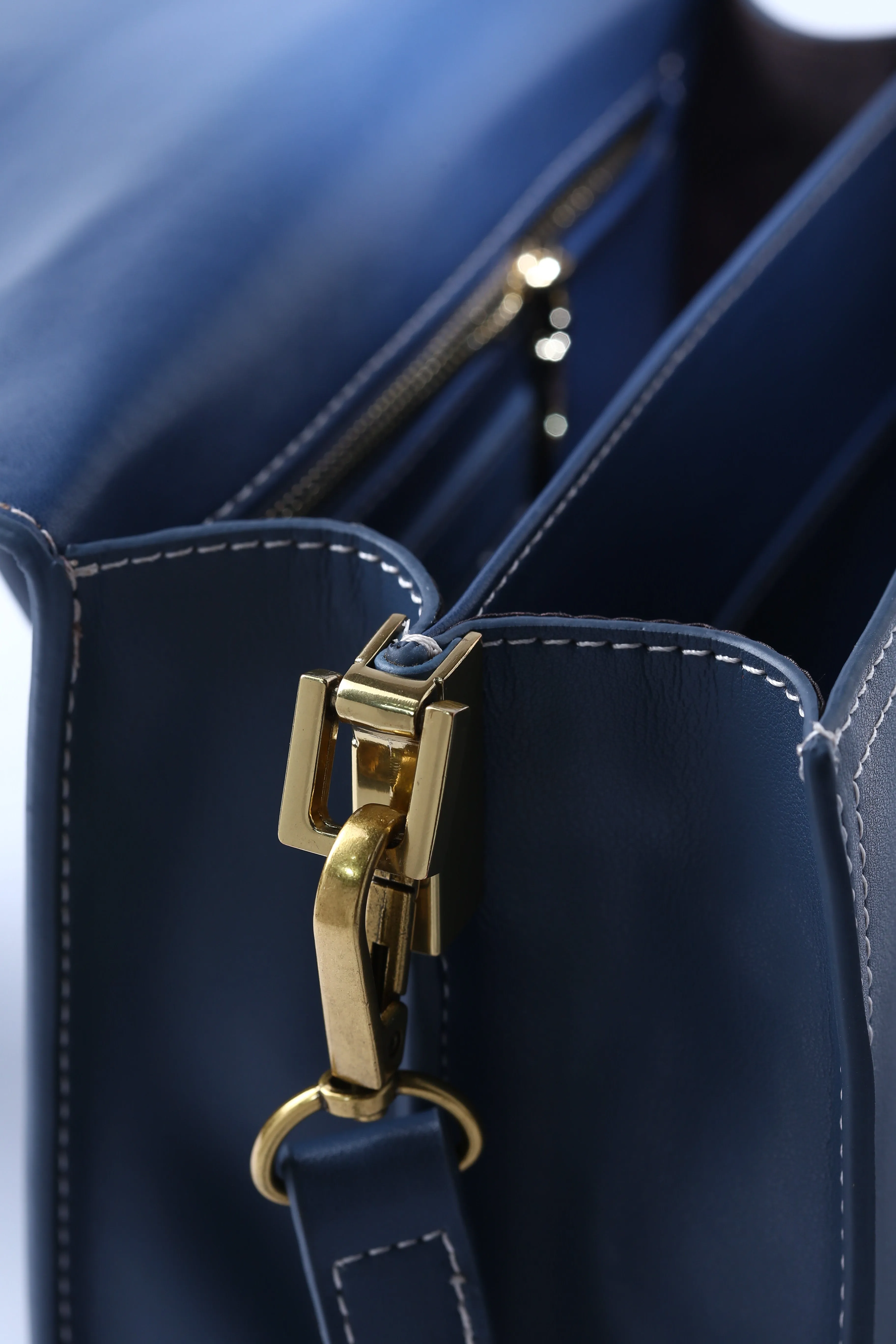 Blue Firm Leather Handheld Bag