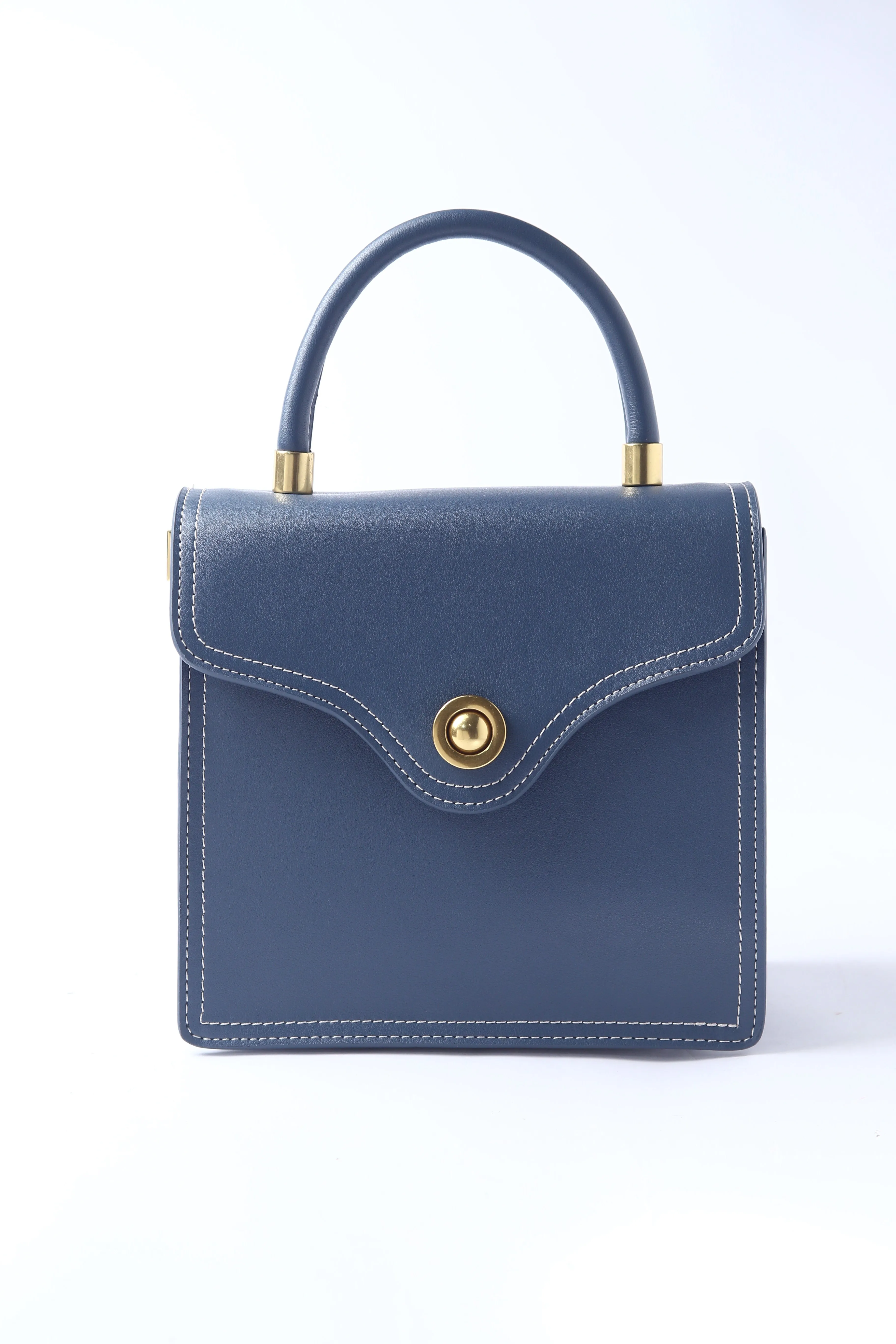 Blue Firm Leather Handheld Bag
