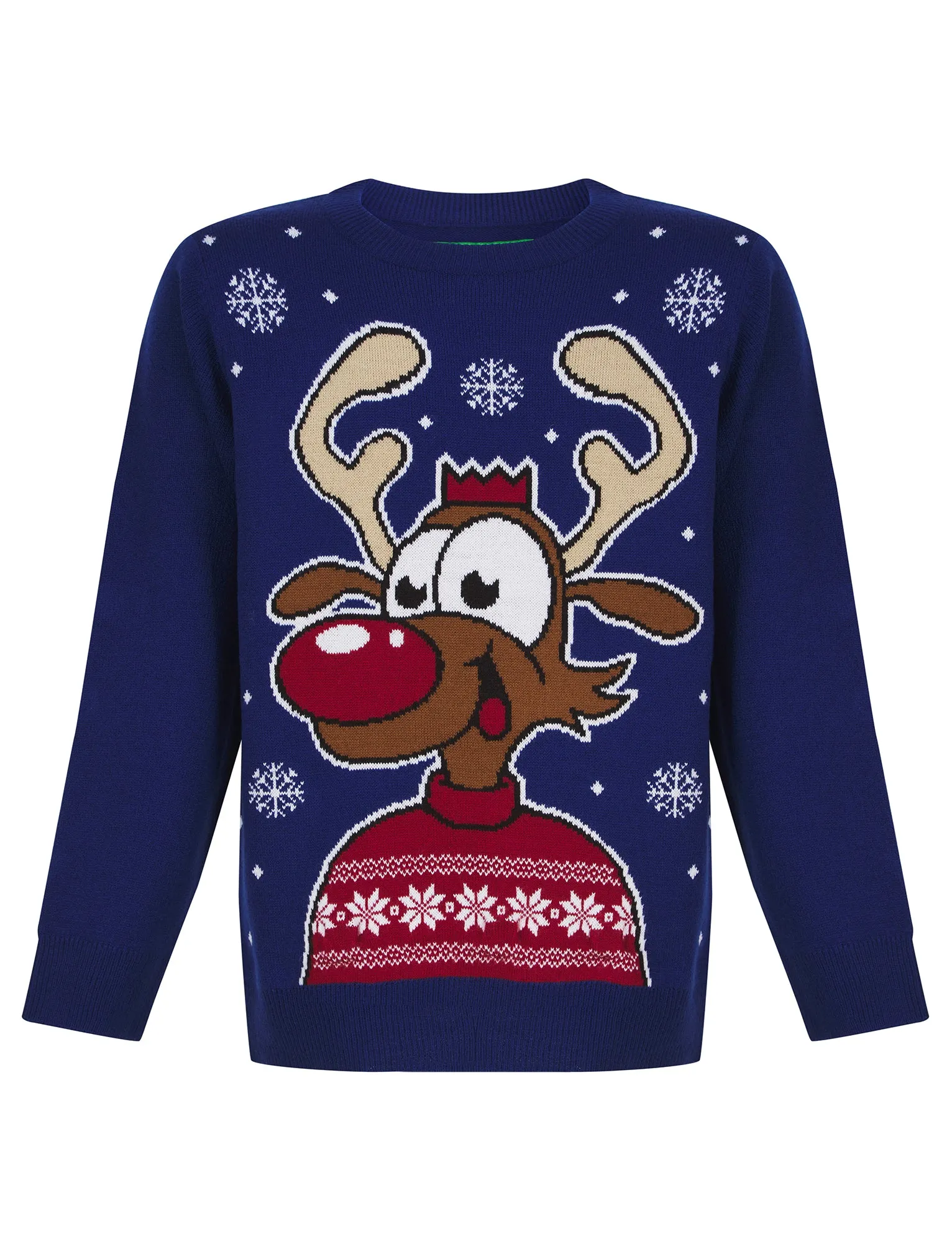 Boy's Happy Deer LED Light Up Novelty Christmas Jumper in Sapphire - Merry Christmas Kids (4-12yrs)