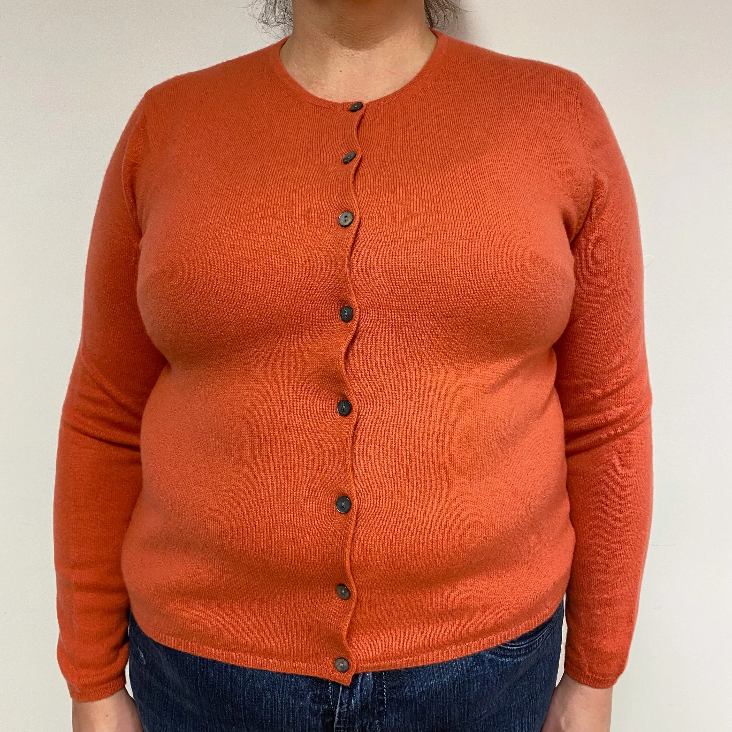 Burnt Orange Cashmere Crew Neck  Cardigan X Large