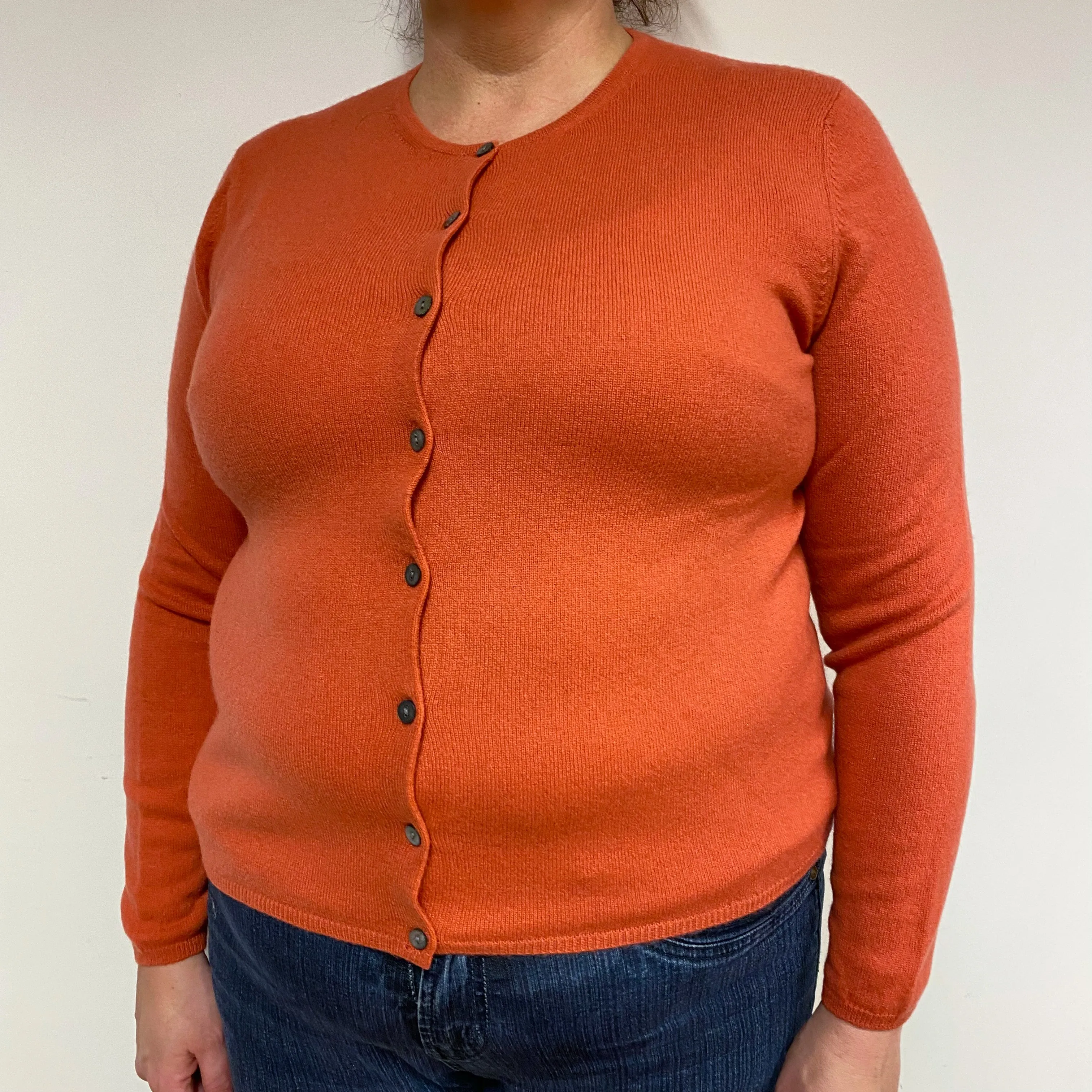 Burnt Orange Cashmere Crew Neck  Cardigan X Large
