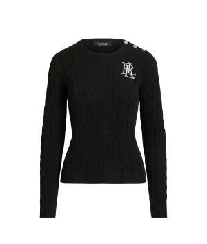 Button-Trim Cable-Knit Cotton Jumper - Black