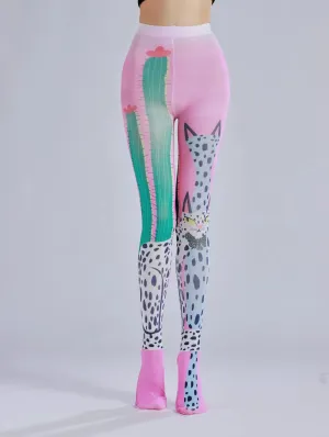 Cactus printed pantyhose with leopard print pattern as the sole personalized and fashionable pantyhose