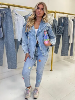 Capri denim flower jeans