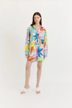 CELINA SPLIT BACK SHIRT- BLUE FLOWER