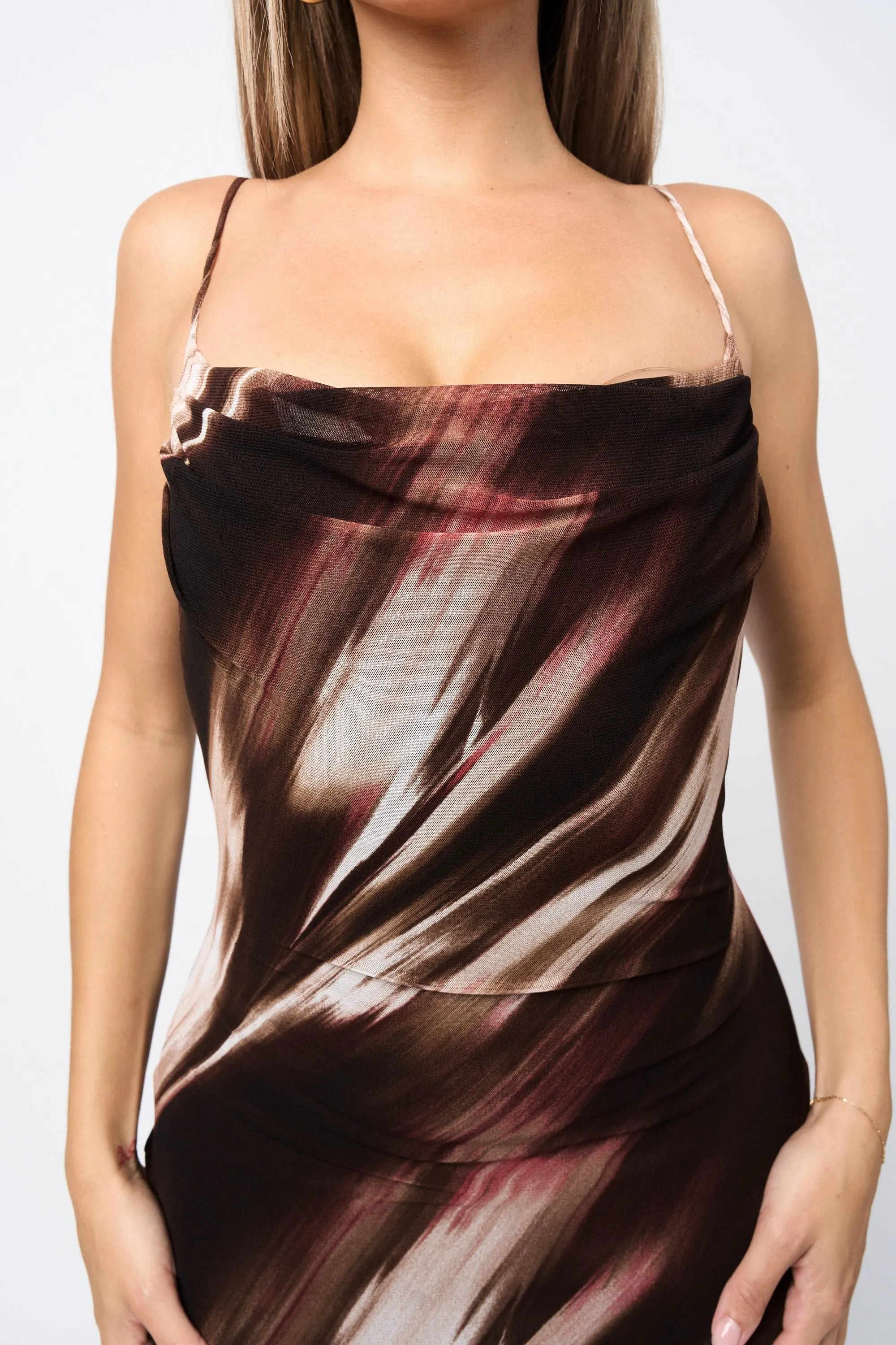 CHIC ABSTRACT PRINT MESH CAMI BODYCON MINI DRESS