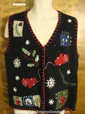 Crafty Patchwork and Mittens Ugly Christmas Sweater Vest