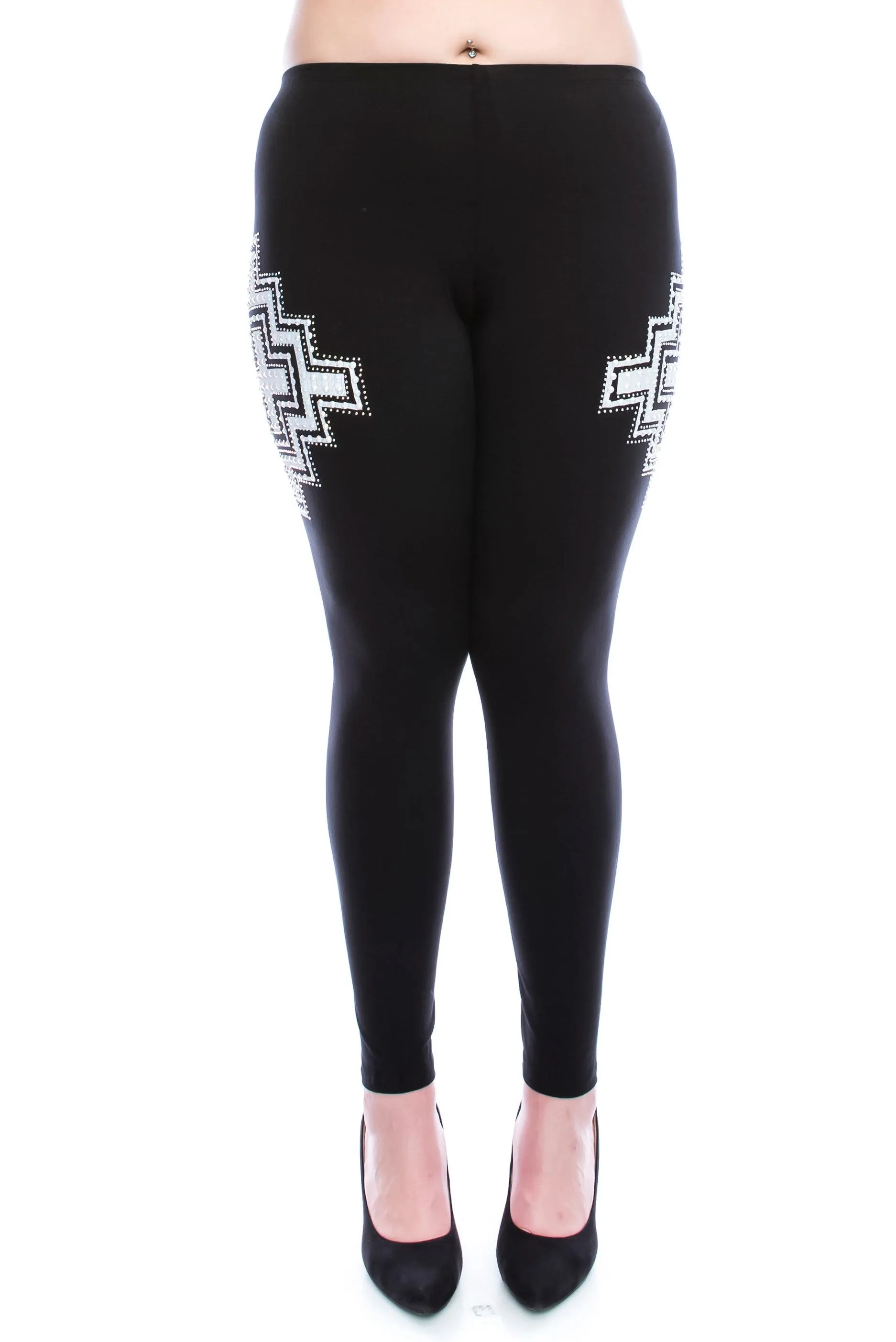 Cross Embellished Leggings w Stones