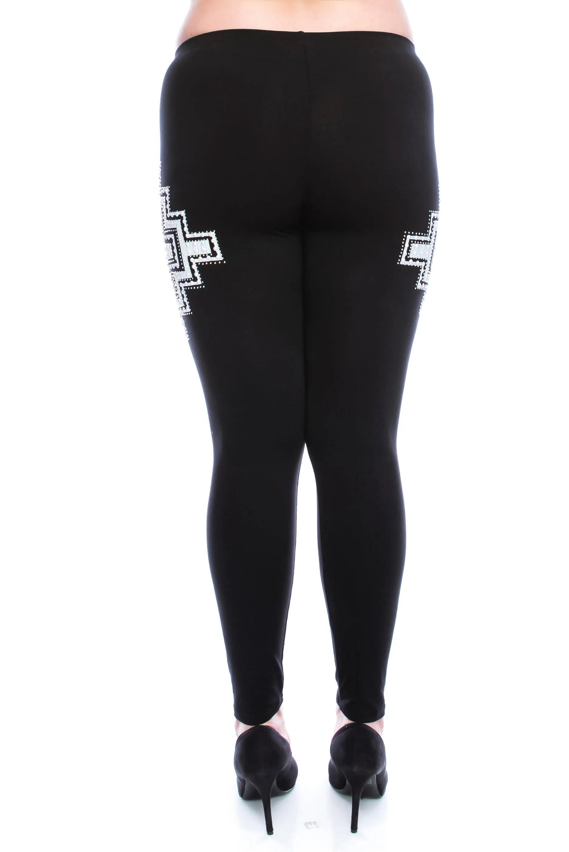 Cross Embellished Leggings w Stones