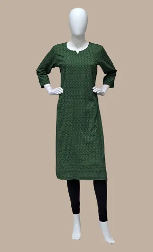 Deep Green Embroidered Kurti Top