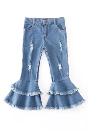 Denim Ruffle Bell Bottom Jeans