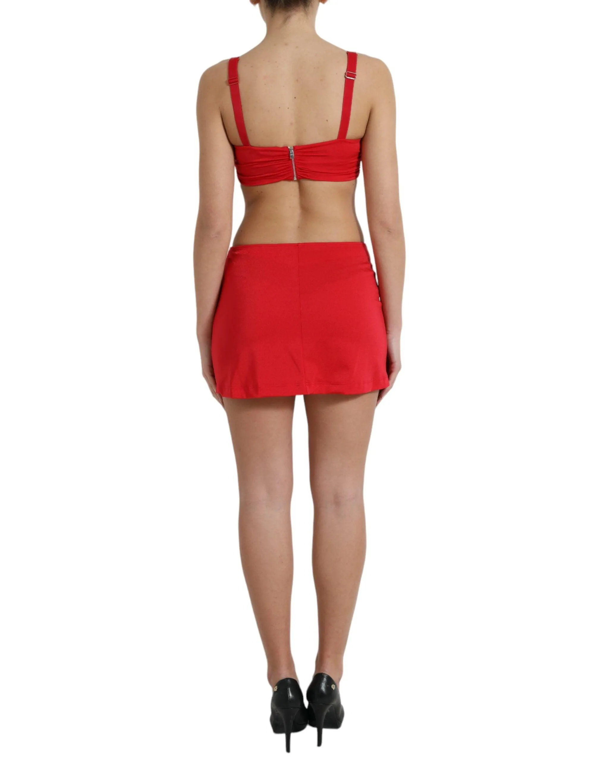 Dolce & Gabbana Red Cutout Nylon Sheath Sleeveless Mini Dress