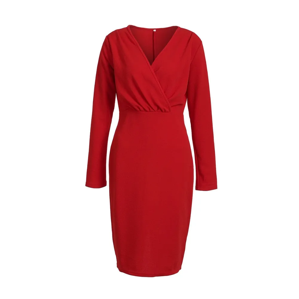 DressBetty - Long Sleeve Deep V-Neck Bandage Bodycon Evening Party Dress Plus Size S-XXL