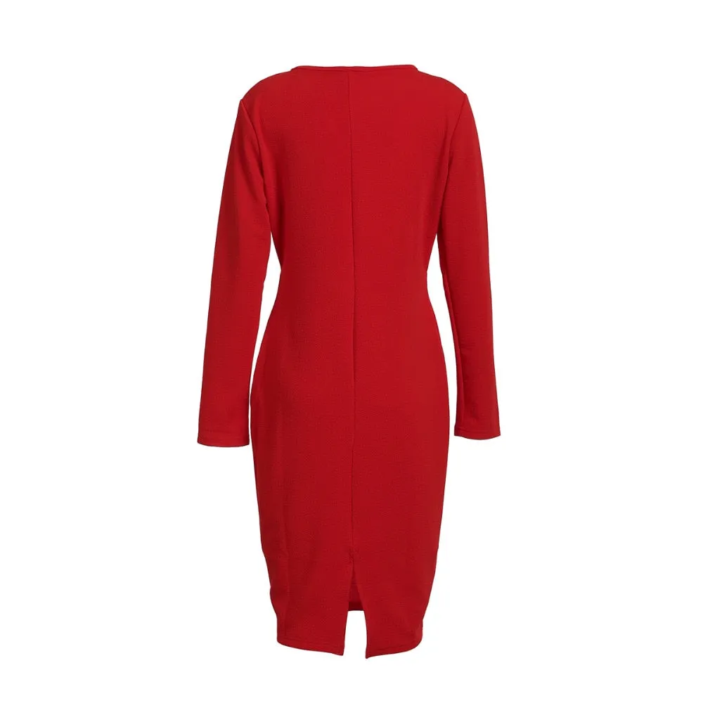 DressBetty - Long Sleeve Deep V-Neck Bandage Bodycon Evening Party Dress Plus Size S-XXL
