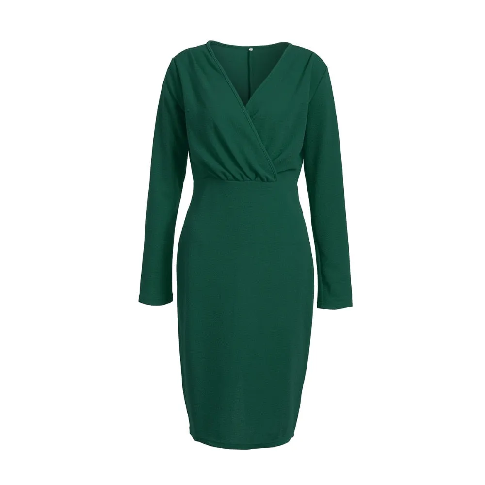 DressBetty - Long Sleeve Deep V-Neck Bandage Bodycon Evening Party Dress Plus Size S-XXL