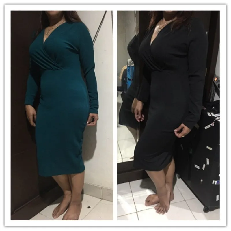 DressBetty - Long Sleeve Deep V-Neck Bandage Bodycon Evening Party Dress Plus Size S-XXL