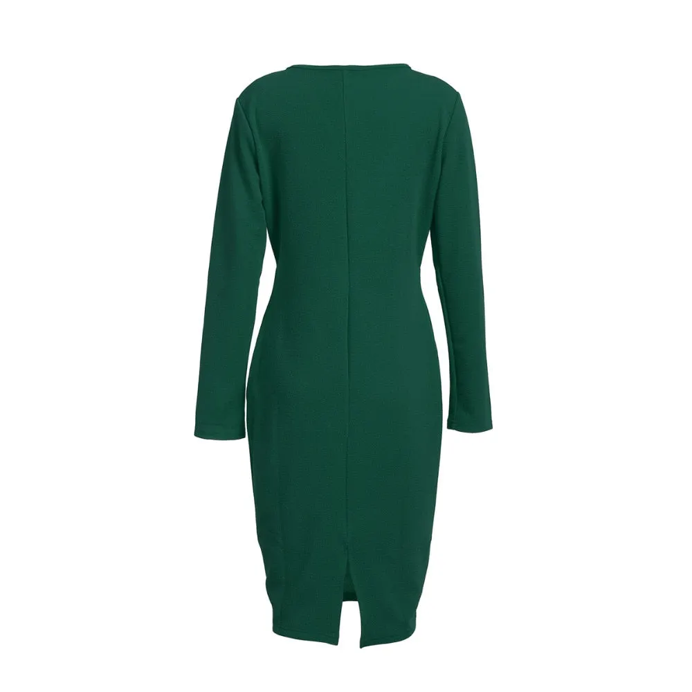 DressBetty - Long Sleeve Deep V-Neck Bandage Bodycon Evening Party Dress Plus Size S-XXL