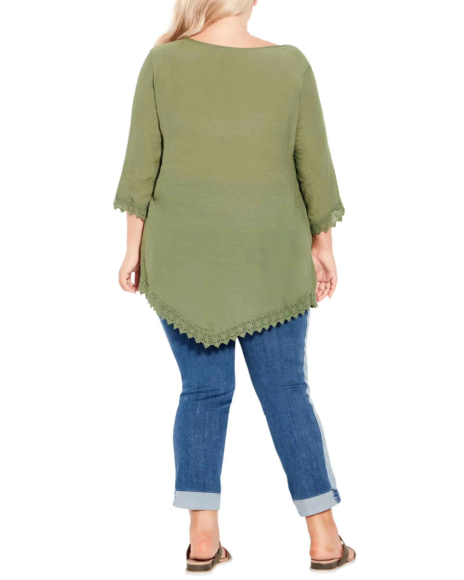 Ellie Pintuck Lace Top | Olive Green