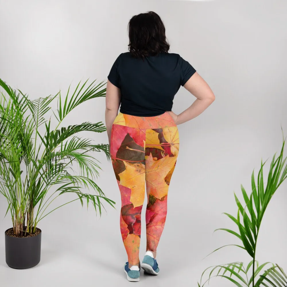 Fall Leaves Print Plus Size Leggings