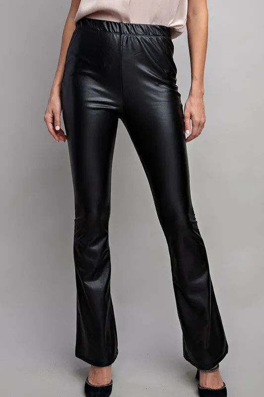 Faux Leather Flare Pants - Black