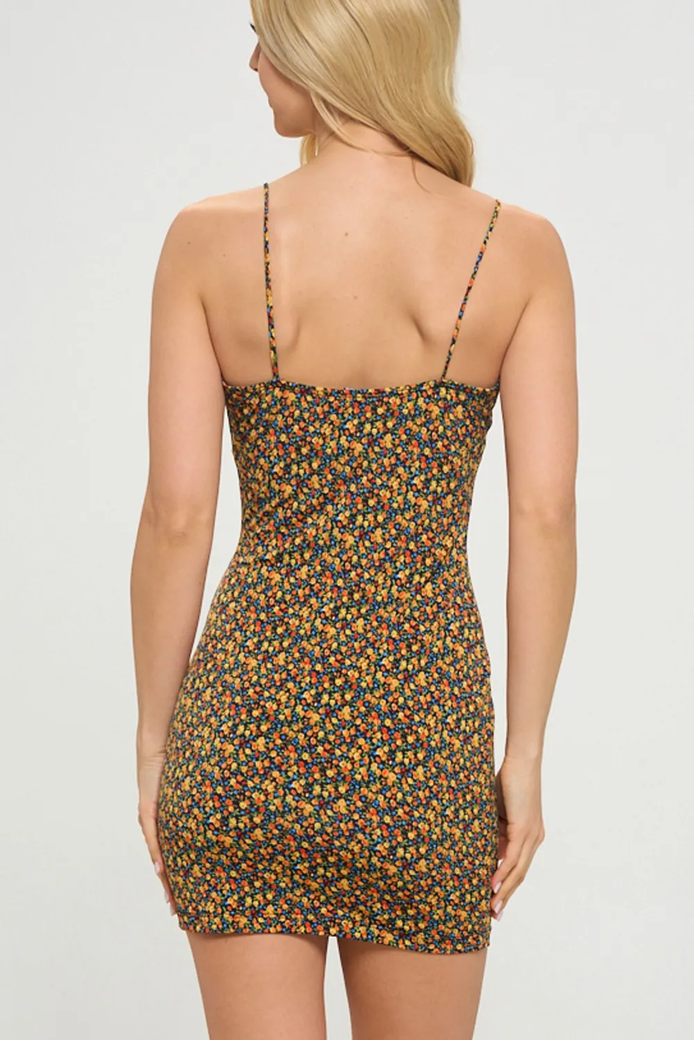 Floral Drawstring Bodycon Mini Dress