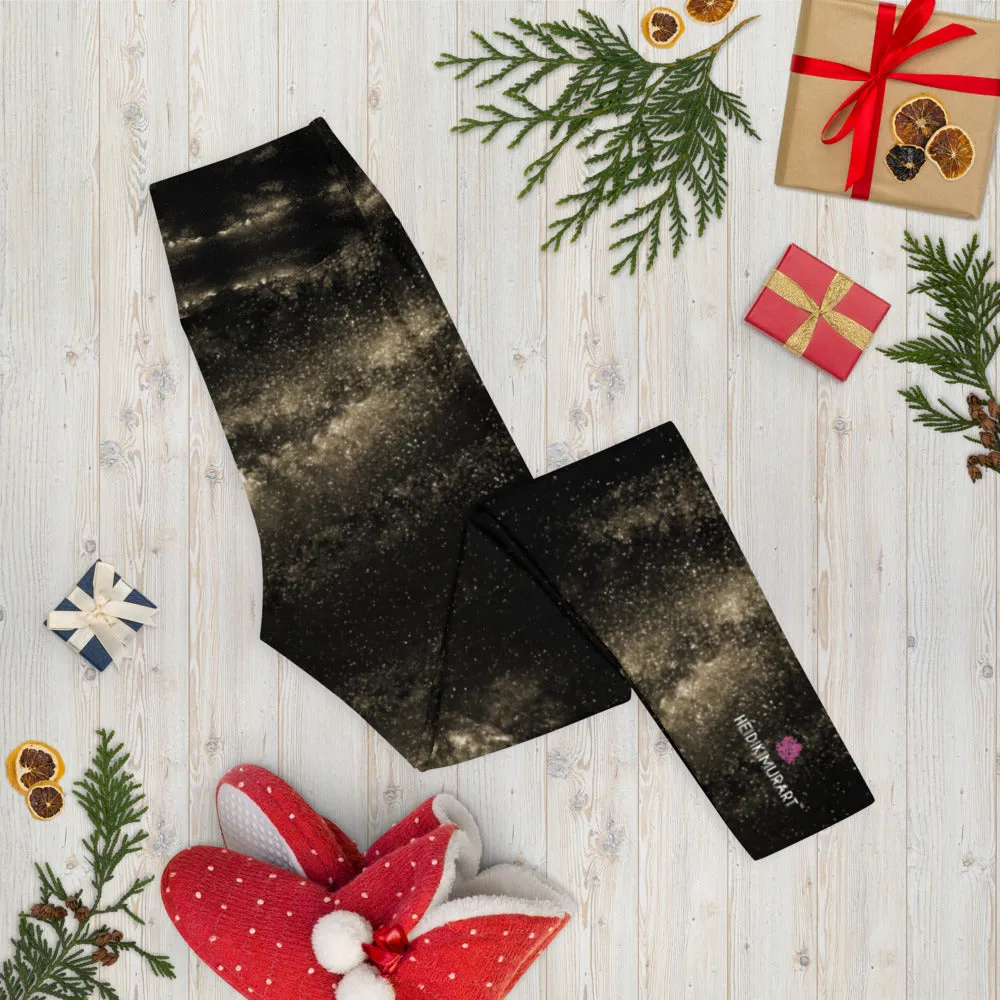 Galaxies Women's Yoga Leggings, Golden Galaxy Space Print Long Yoga Tights-Made in USA/EU/MX