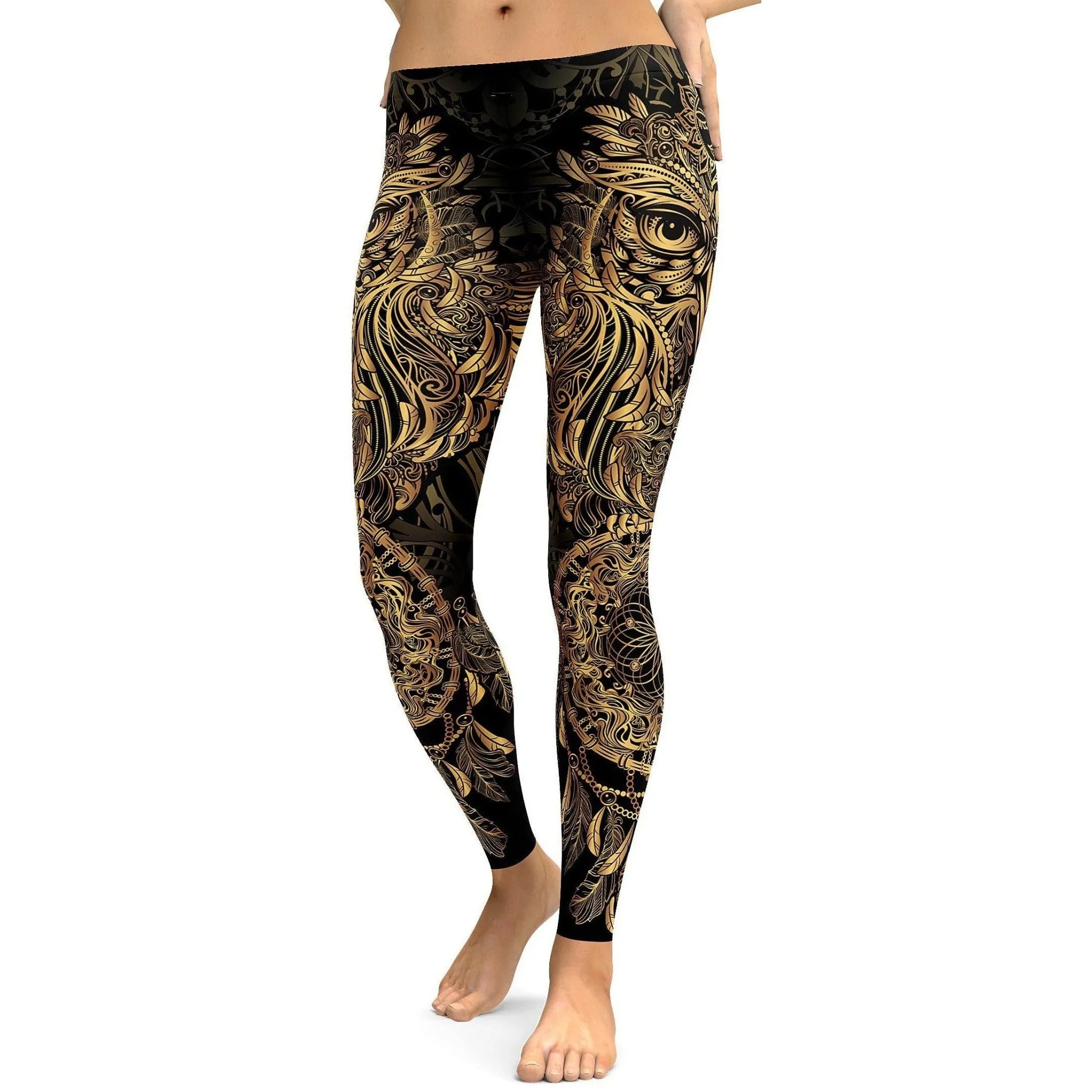 Golden Ornamental Owl Leggings