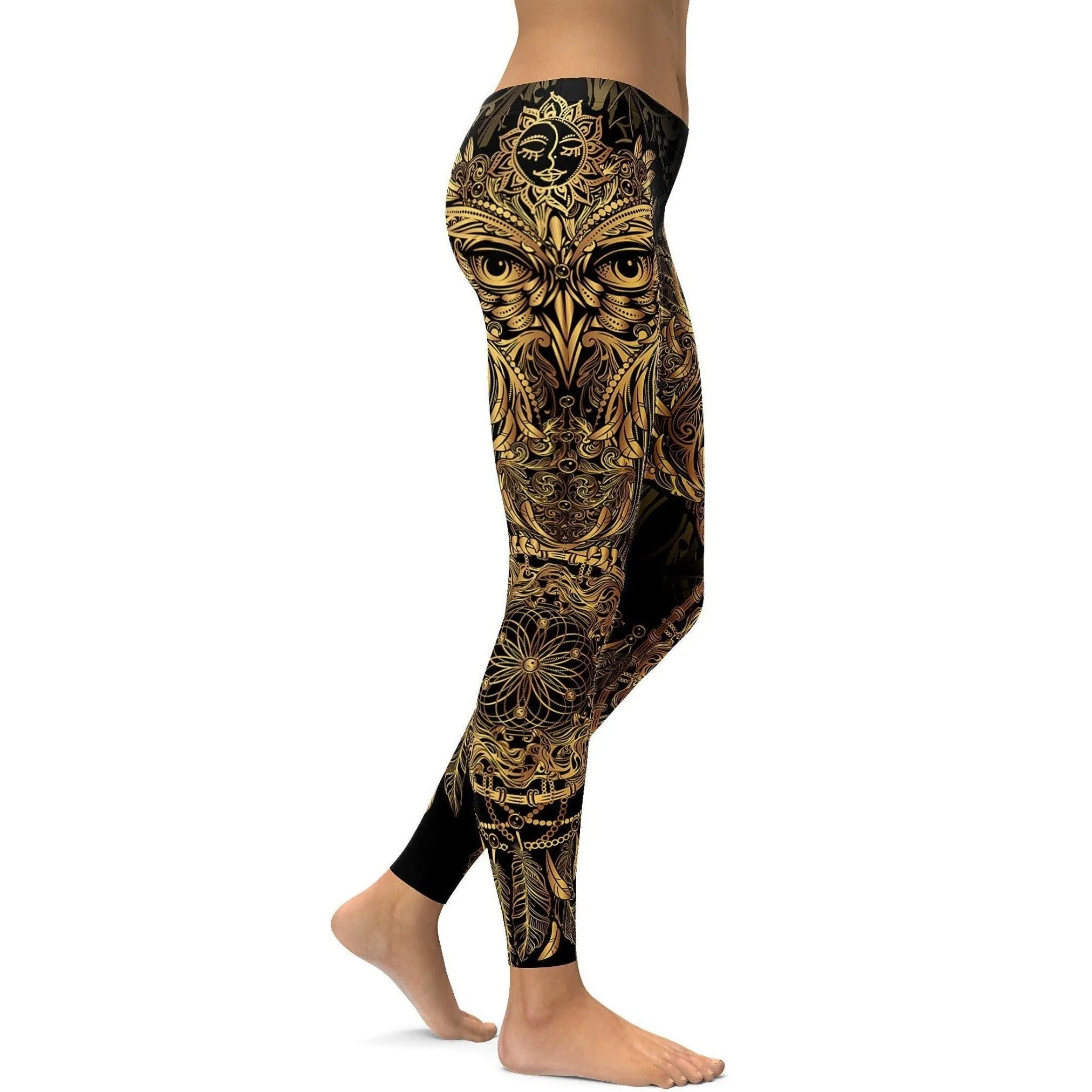 Golden Ornamental Owl Leggings