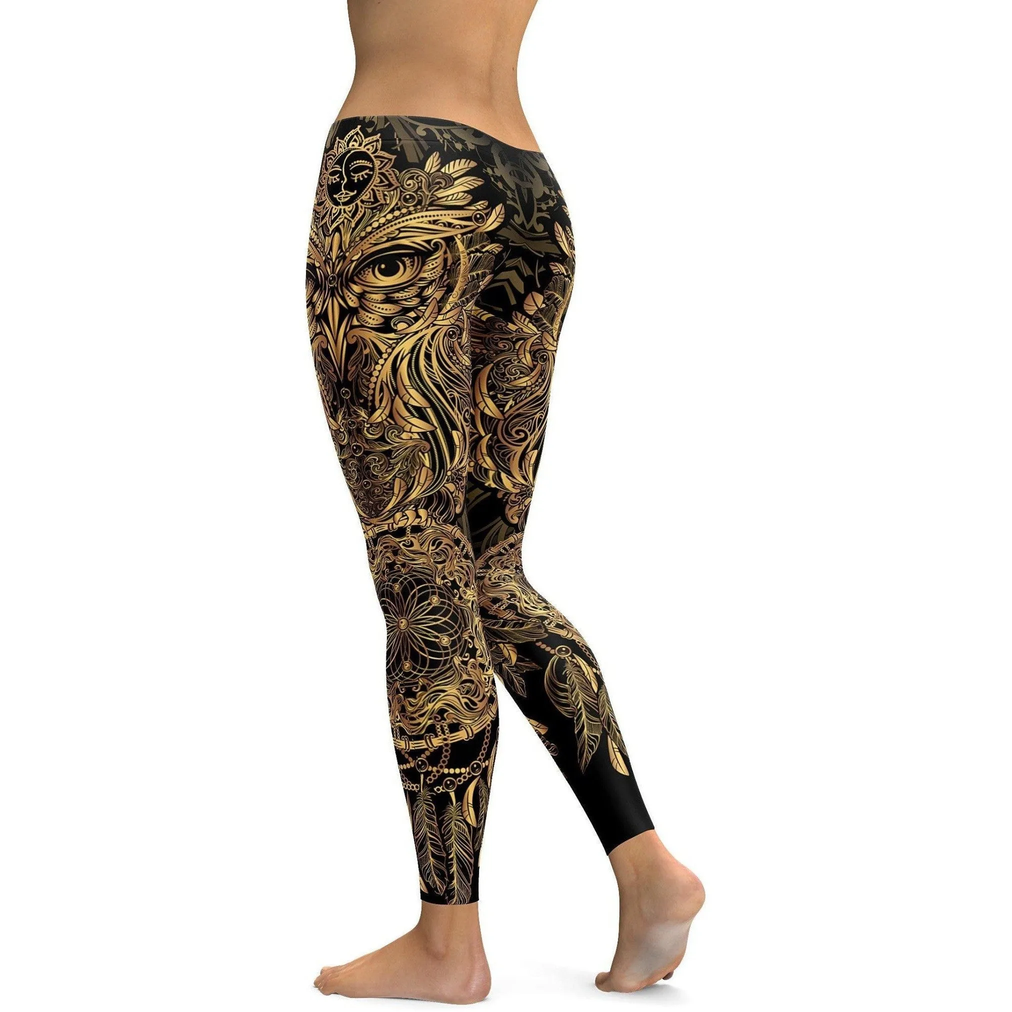 Golden Ornamental Owl Leggings