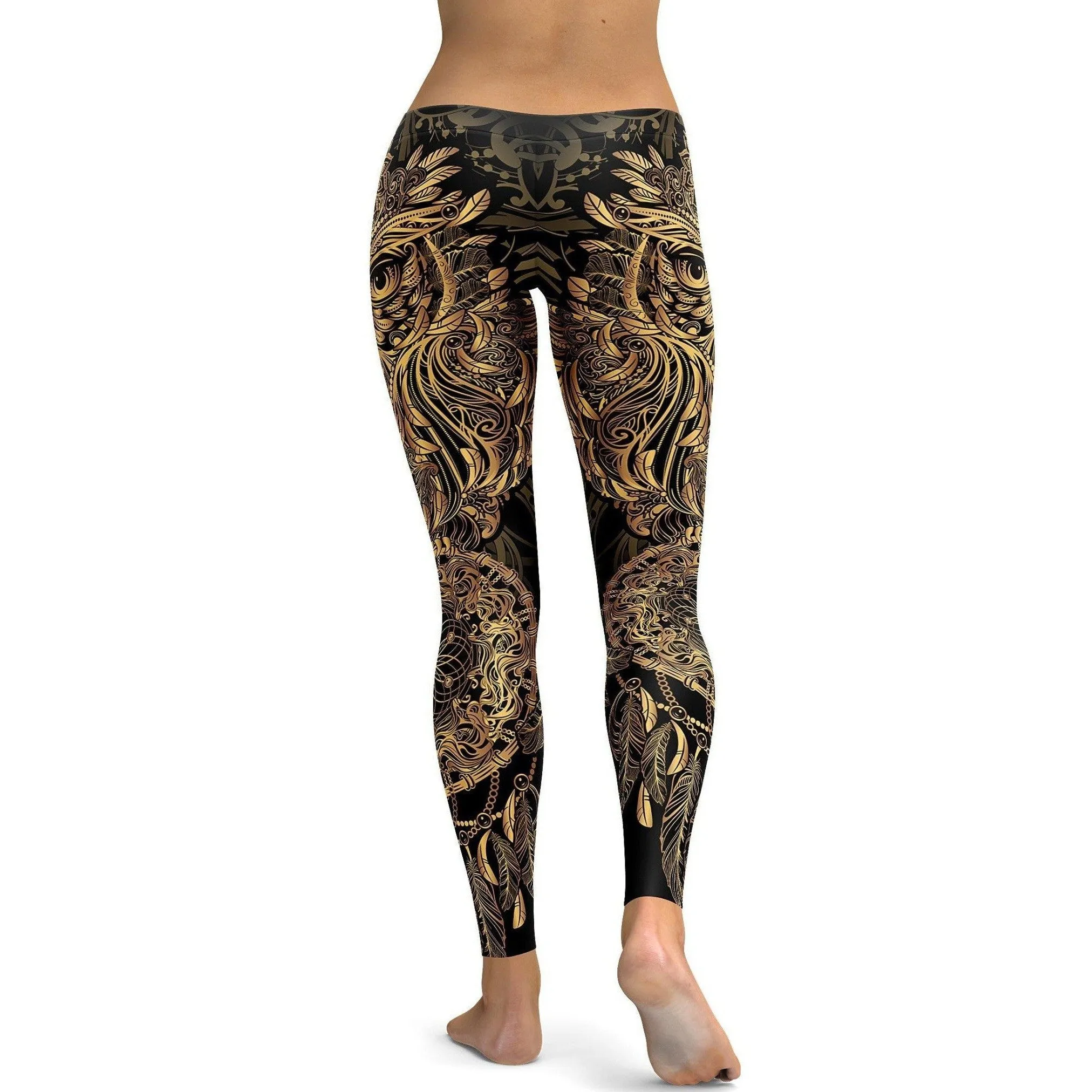 Golden Ornamental Owl Leggings