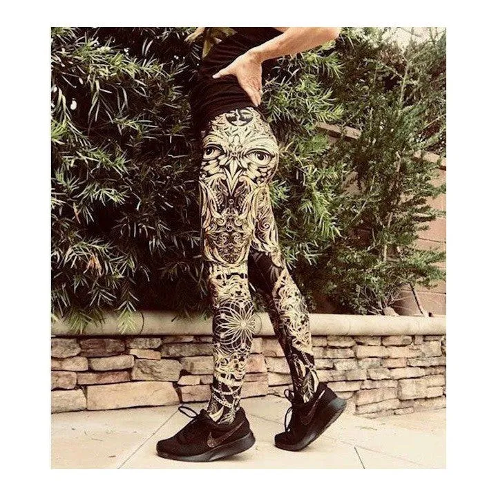 Golden Ornamental Owl Leggings