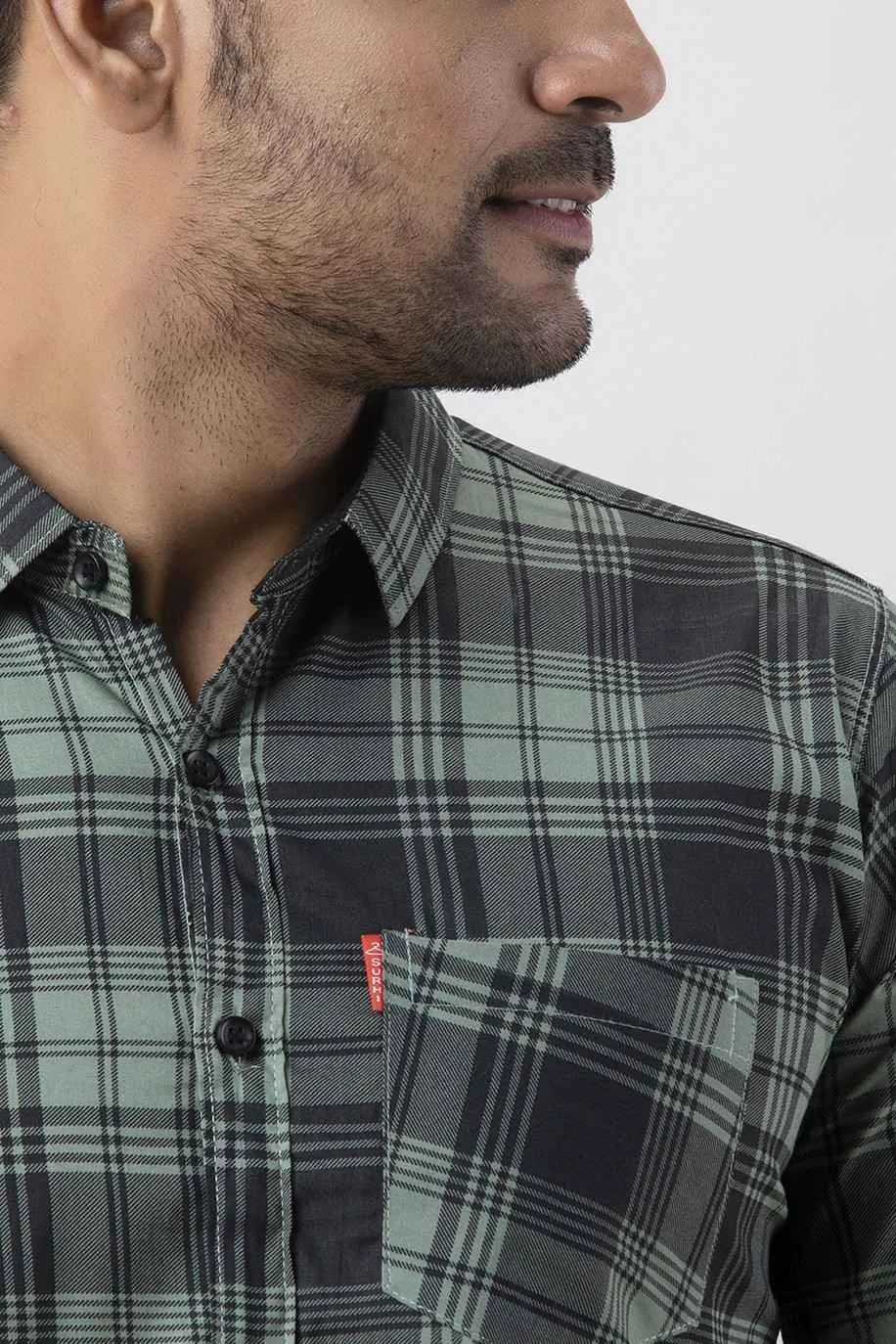 Green Checkered Pure Cotton Formal Shirt