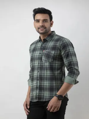 Green Checkered Pure Cotton Formal Shirt