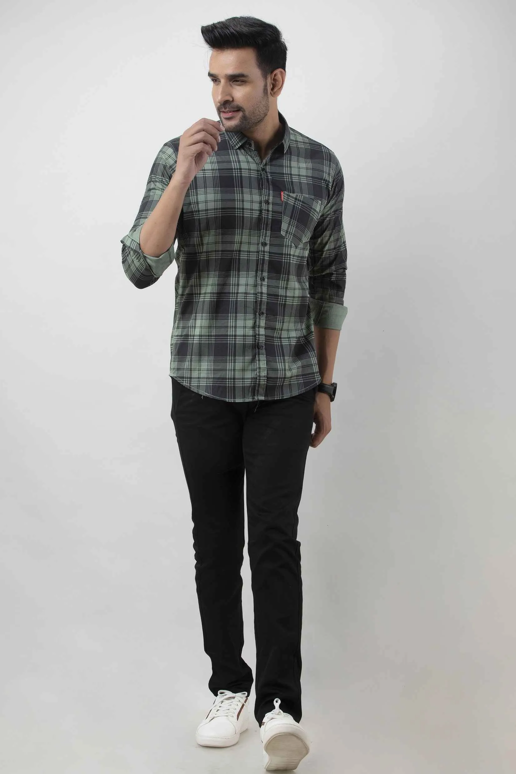 Green Checkered Pure Cotton Formal Shirt